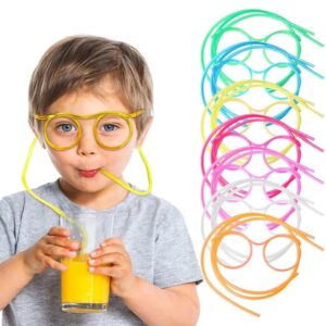 Funny Glasses Drinking Straw – Reusable Plastic Straw for Kids & Parties – Crazy Eyeglass Straw (Random Color)