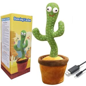 Rechargeable Dancing Cactus Toy – USB Android Cable Included | Singing, Talking, LED Light Cactus (No Box)