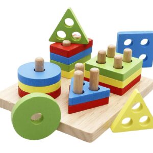 Lewo Wooden Puzzle Toddler Toy – Montessori Shape Sorting Puzzle for Kids Ages 1-3 – Educational Preschool Learning Toy for Fine Motor Skills & Color Recognition