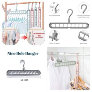 Magic Hanger 9-Hole Closet Organizer – Space Saving Clothes Hanger – Heavy-Duty Plastic Hangers for Wardrobe Organization – Pack of 1, Multicolor