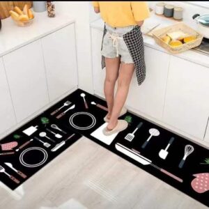 Pack of 2 Anti-Slip Floor Mats – Random Design – Sizes 40x120 cm & 40x60 cm – Non-Skid Bathroom & Kitchen Rugs