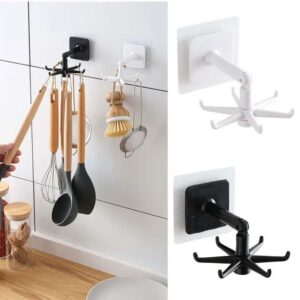 Rotatable Kitchen Hook Rack – No-Drill Cabinet Organizer for Utensils, Mugs & Tools | 360° Rotating Kitchen Hooks (Random Color)