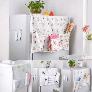 Anti-Dust Waterproof Fridge Cover with Side Pockets – Oil-Proof Refrigerator Top Cover (Random Design, Universal Fit)