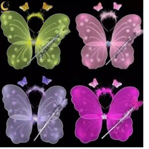 Kids Fairy Butterfly Wings Dress Up Set | 3 PCS Costume (Wings + Stick + Hairband) for Girls | Birthday, Party & Halloween Outfit