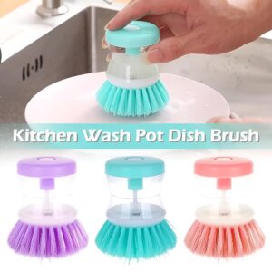 Mini Kitchen Liquid Dish Cleaning Brush | Oil-Resistant Scrubber with Built-in Soap Dispenser | Sponge Brush for Pots, Pans & Dishes (Random Color)