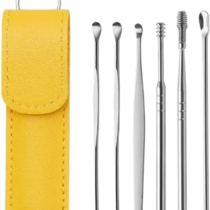DherigTech Ear Wax Cleaning Kit – 6-Piece Stainless Steel Ear Pick Set | Reusable Earwax Removal & Cleaning Tools (Random Color)