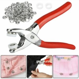Metal Tich Button Press Tool with 50 Snap Buttons – Heavy Duty Plier for All Clothes, DIY Stitching & Tailoring