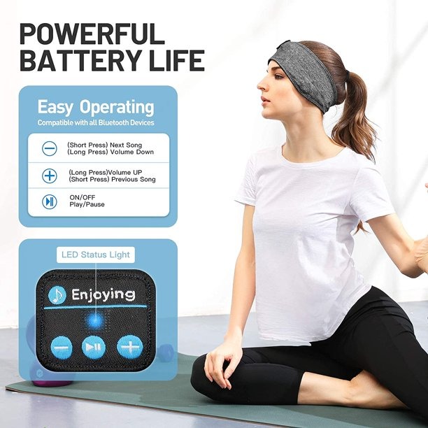 2-in-1 Sports & Sleep Bluetooth Headband – Wireless Music Headphones with Built-in Mic, Elastic Eye Mask for Workout, Travel & Relaxation