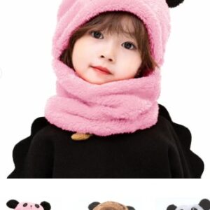 Kids Winter Panda Wool Cap With Neck Warmer – Warm And Cozy Cartoon Panda Design Baby Cap For Winter Protection