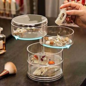 Acrylic Rotating Jewelry Organizer with Lid | Transparent 360° Jewelry Holder for Earrings, Necklaces & Bracelets