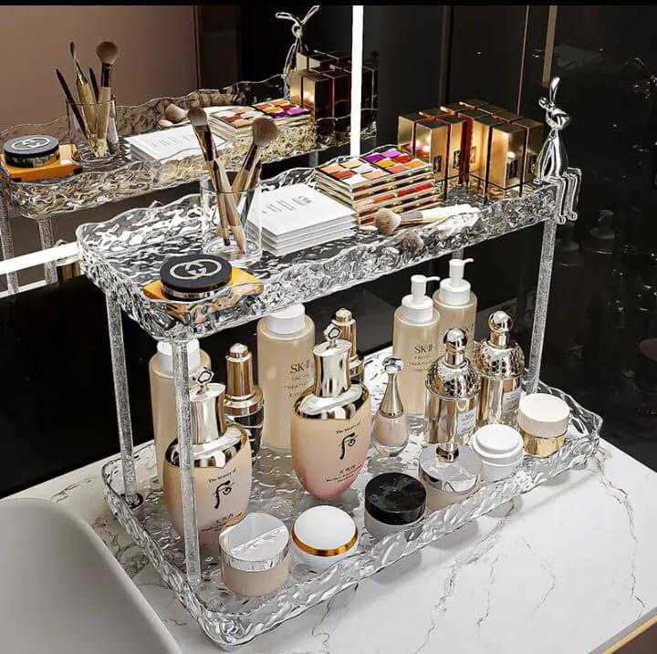 Double Your Space, Double Your Style! 🗂️ 2-Layer Acrylic Storage Rack โ Multi-Function Organizer for Cosmetics, Bottles & Tools