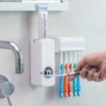 Automatic Toothpaste Dispenser & Wall-Mounted Toothbrush Holder – 5 Slots Bathroom Organizer, White