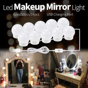 LED Vanity Mirror Lights with 14 Dimmable Bulbs – USB Powered Hollywood Style Makeup Mirror Lights for Dressing Table & Bathroom ODS