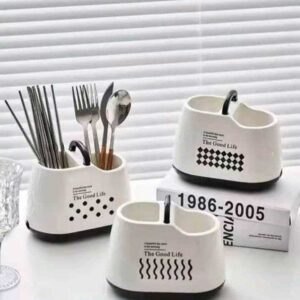 Printed Cutlery Holder & Utensils Organizer | Drainable Spoon, Fork & Chopstick Storage Stand | Kitchen Countertop Drying Holder
