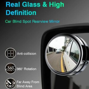 2PCS Round Blind Spot Mirrors – Wide Angle Convex Car Safety Mirrors