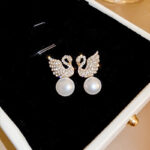 ZJE-911 Swan Pearl Earrings – Golden | Elegant Pearl Drop Earrings for Women & Girls