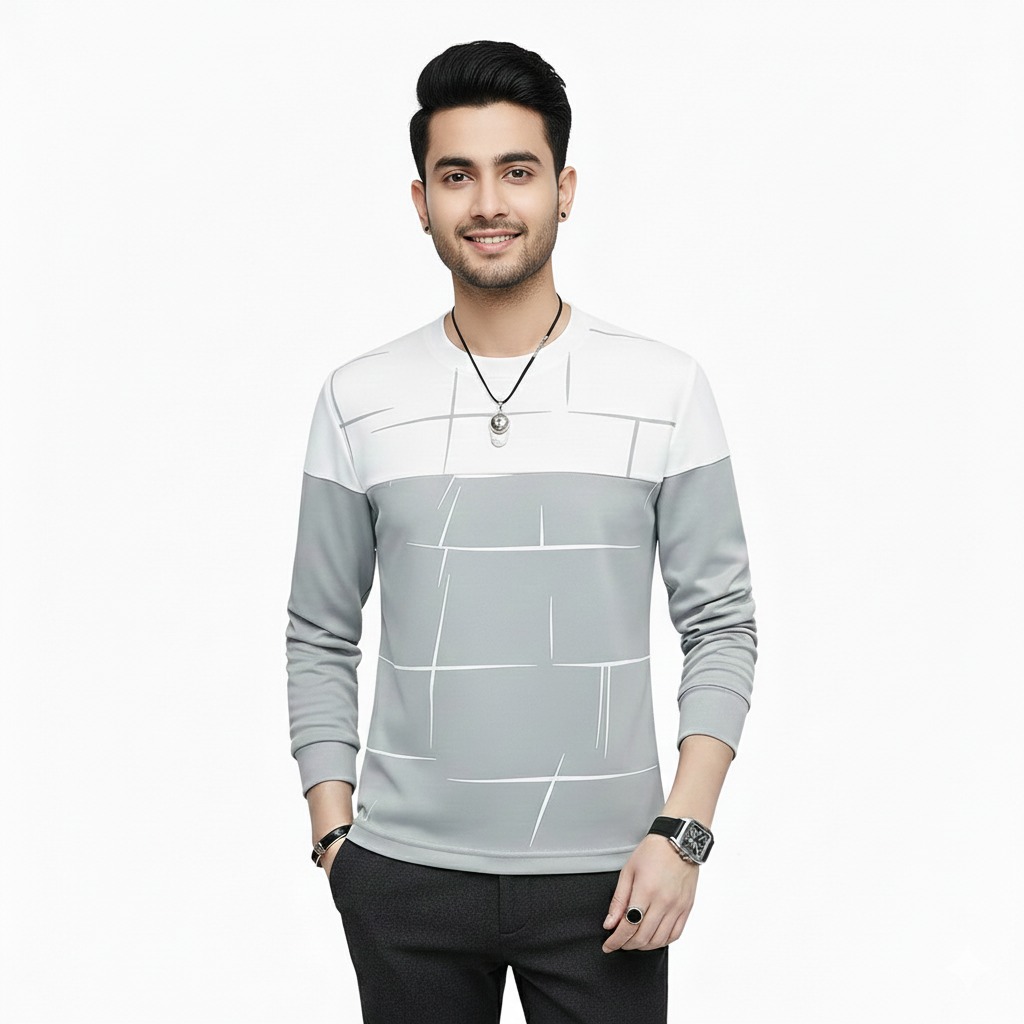 Lining Print Full Sleeves T-Shirt – Premium Quality Smart Look | Easy Wash & Comfortable Ready-to-Wear Design (Size Large) - Image 5