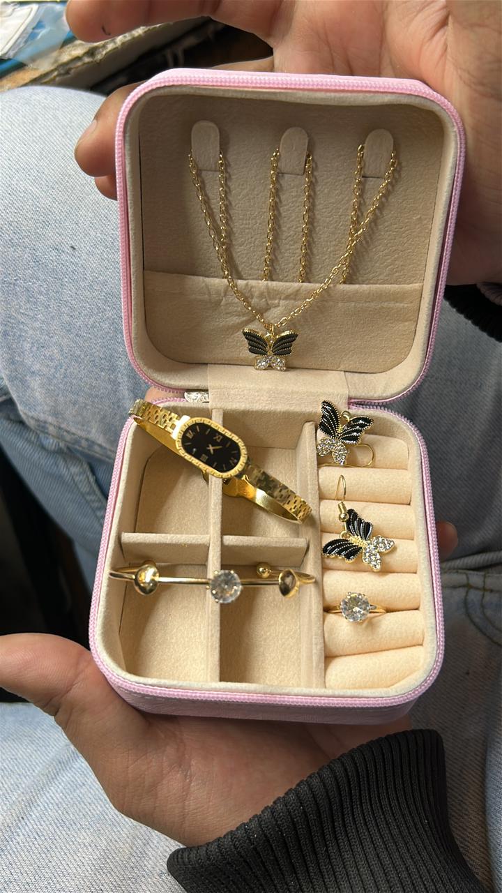 6-Piece Butterfly Jewelry Gift Set in Gold Tone with Luxury Travel Case - Image 2