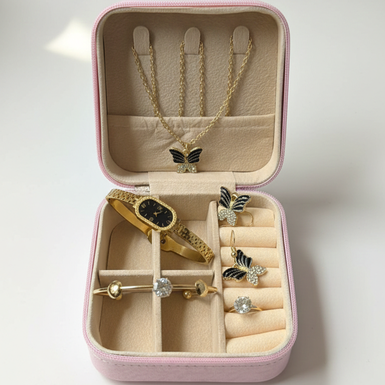 6-Piece Butterfly Jewelry Gift Set in Gold Tone with Luxury Travel Case - Image 5