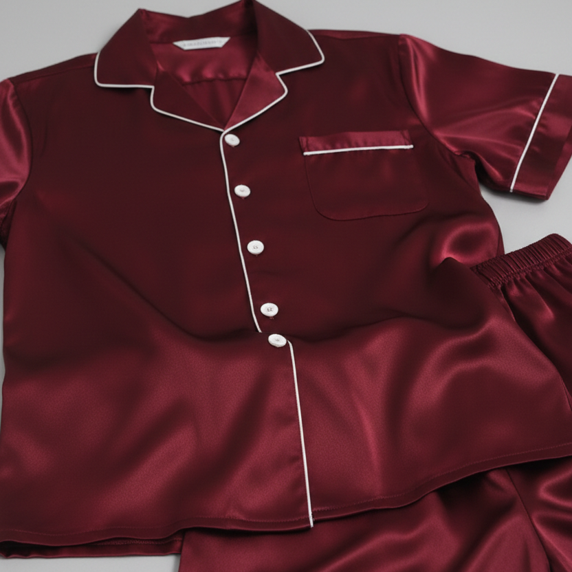 Couple Night Dress / Night Suit – Silk Sleepwear Set (4-Piece Camisole & Shirt with Shorts) | SKU: DC-C015 | Black - Image 3