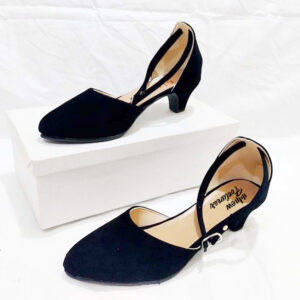 Stylish Velvet Heel Pump Shoes for Ladies – 2 Inch Elegant Party Wear Heels | Size 36 | Black