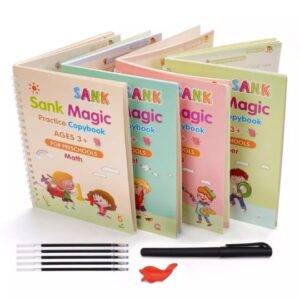 Sank Magic Practice Copybook Set – 4 Pcs Reusable Handwriting Books with Magic Ink & 10 Refills for Kids