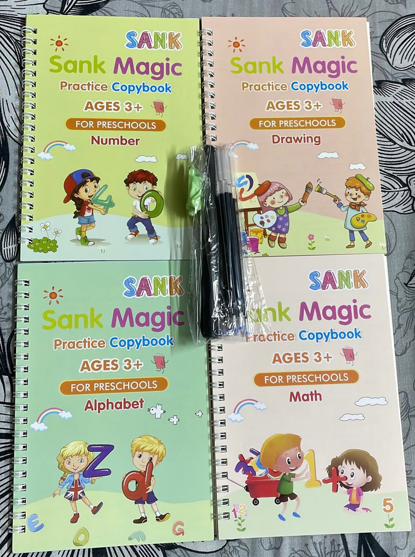 Sank Magic Practice Copybook Set – 4 Pcs Reusable Handwriting Books with Magic Ink & 10 Refills for Kids - Image 3