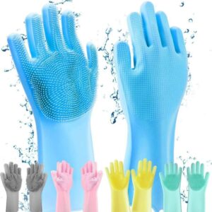 Silicone Cleaning Gloves for Kitchen – Stain-Free, Heat Resistant & Reusable Blue Scrubber Gloves