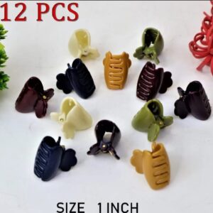 Pack of 12 Mini Hair Catcher Clips for Women & Girls – Small 1 Inch Multicolor Strong Grip Stylish Hair Claws (Random Colors)
