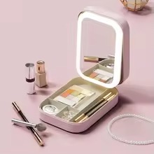 Portable Folding Makeup Mirror Jewellery Box – 3 Color LED Light Beauty Mirror with Storage Organizer for Cosmetics & Accessories