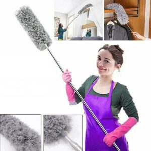 Extendable Microfiber Duster Feather Duster With Extra Long Pole Bendable Washable Head For Ceiling Fans Cars Blinds Cobweb ~ 2.25 Meter