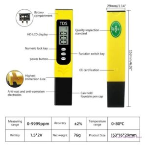 Digital TDS Water Testing Pen – High Accuracy Portable TDS Meter for Drinking Water, RO Systems, Aquariums & Hydroponics
