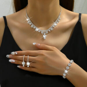 Bridal Diamond Necklace Earrings Set Classic Wedding Jewelry