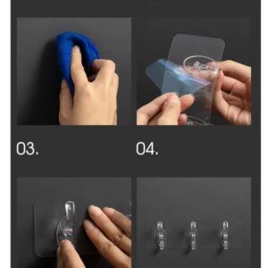 Pack of 2 Transparent 6-Row Self Adhesive Wall Hooks – Multi-Purpose Clothes, Towel, Key Holder for Bathroom & Kitchen