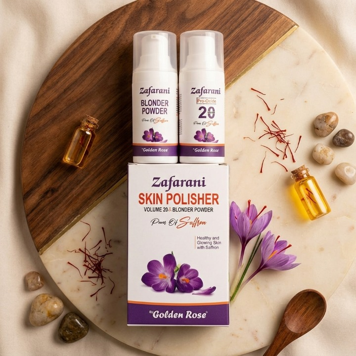 Golden Rose Zafarani Blonder Powder 30g & Skin Polisher 50ml – Saffron Whitening & Skin Brightening Kit | Made in Pakistan